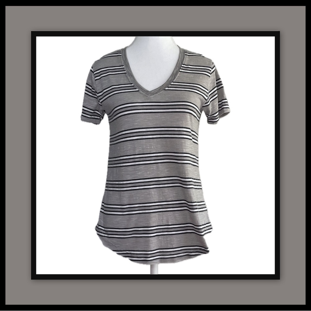 Z Supply Women’s V-Neck Striped Curved Hem Tee – Size XS